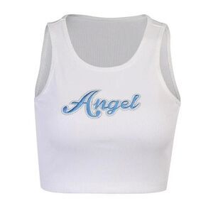 Women's White and Blue Crop-top